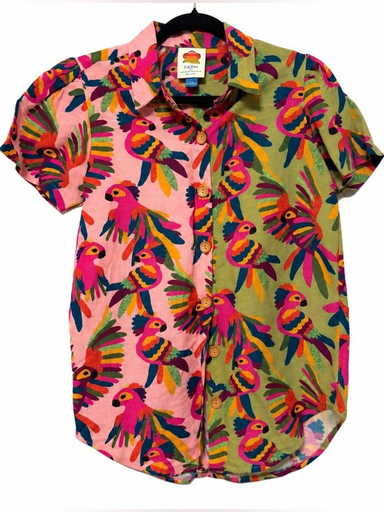 FARM Rio Tops - 🦋 FARM Rio x Anthropologie| Parrot Print Linen Blend Button Down Shirt XXS